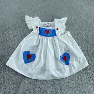 Vintage BabyTogs 24M White Checkered Dress W/ Blue Heart Patch 1820